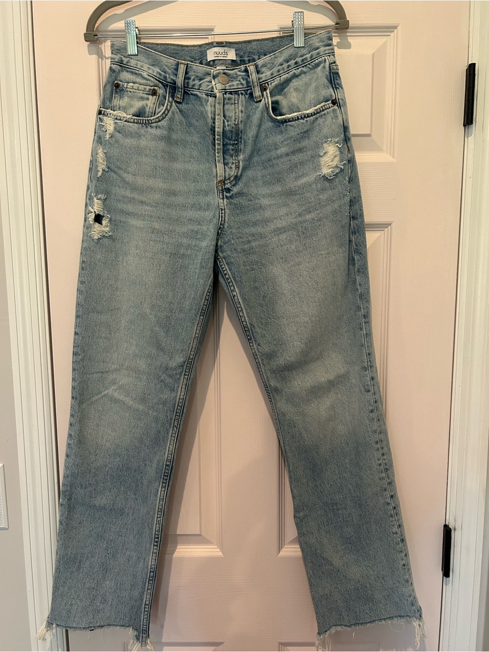 nuuds Light Wash Distressed Straight Leg Jeans